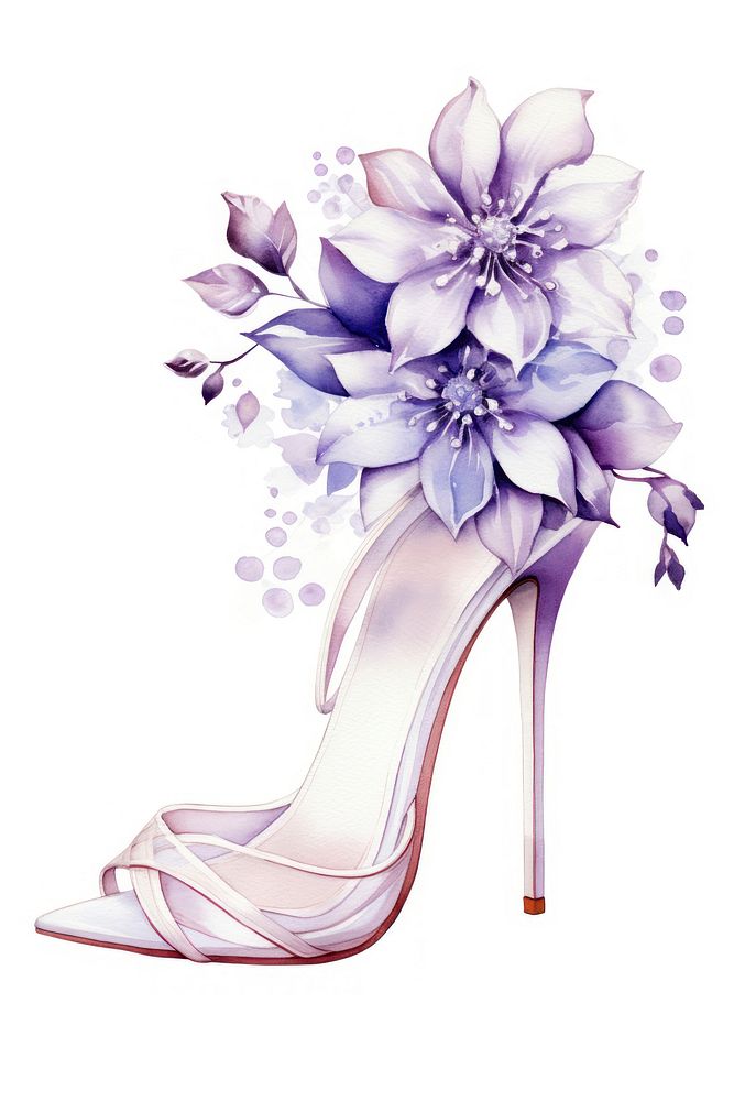 Watercolor shoe flower footwear plant white.