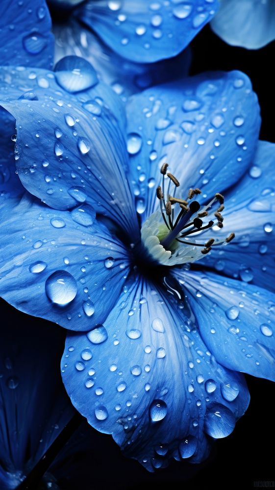 Close up blue flower blossom petal plant.