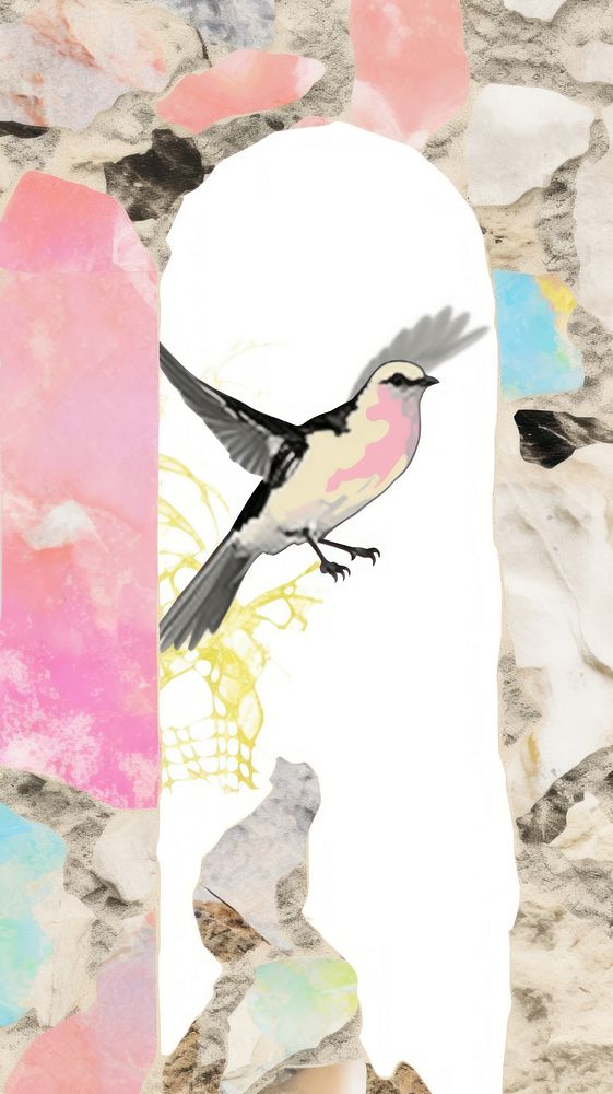 Bird marble wallpaper painting collage art.