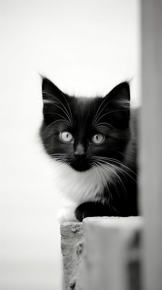 Kitty with monochrome wall behind her mammal animal kitten.