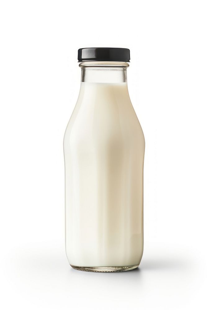 Milk in glass bottle dairy food white background.