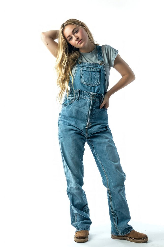 A pretty blonde at a county fair posing in a pair of micro overalls footwear denim jeans.