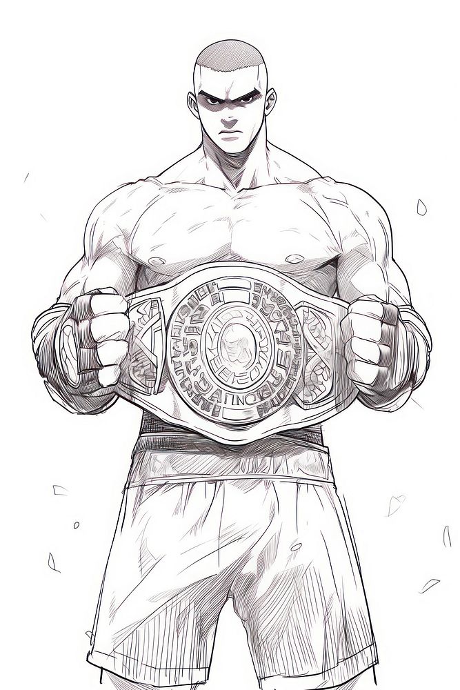 Boxer holding championship belt sketch drawing cartoon.