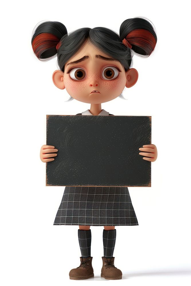 Tired housewife holding board person doll cute.