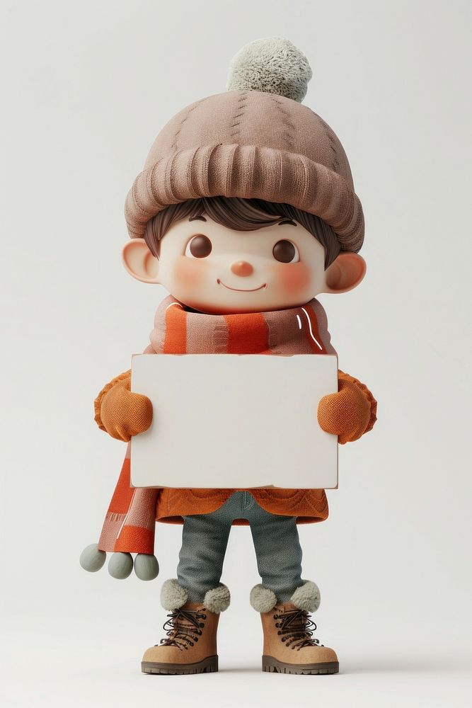 Winter cloth holding board person doll cute.