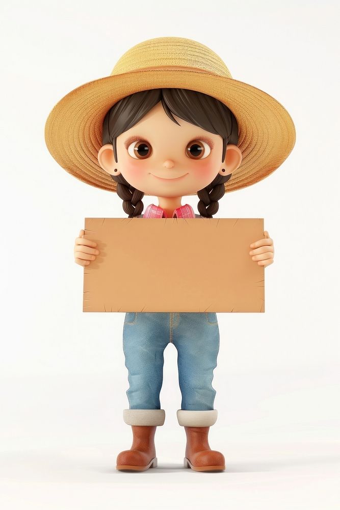 Woman farmer holding board standing person doll.