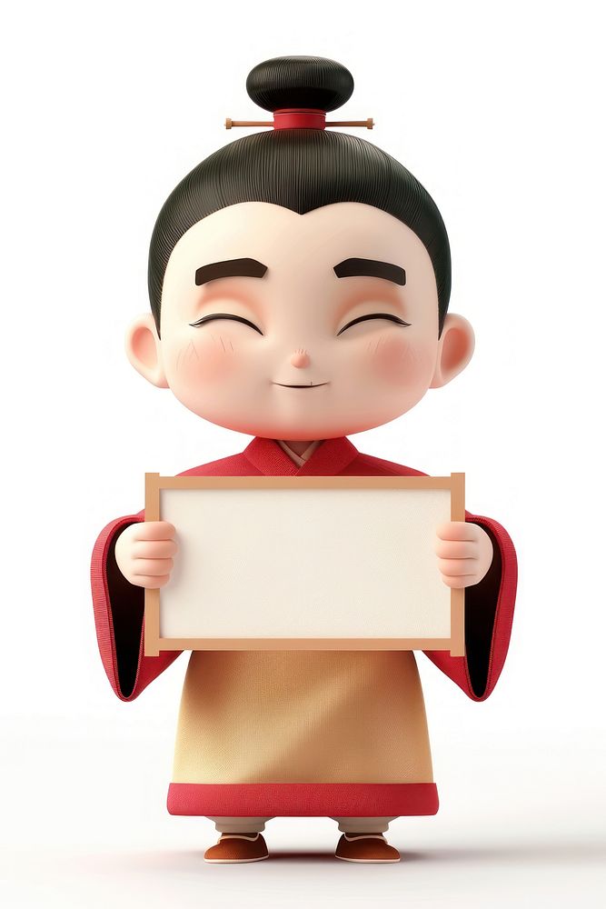 Chinese cloth holding board person face white background.