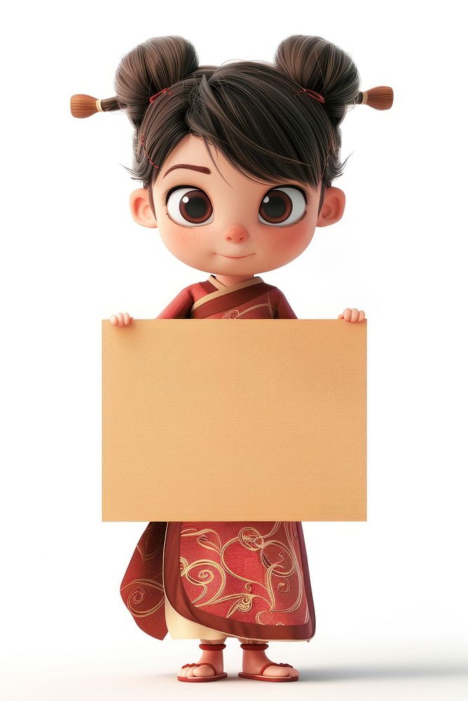 Chinese dress holding board person doll cute.