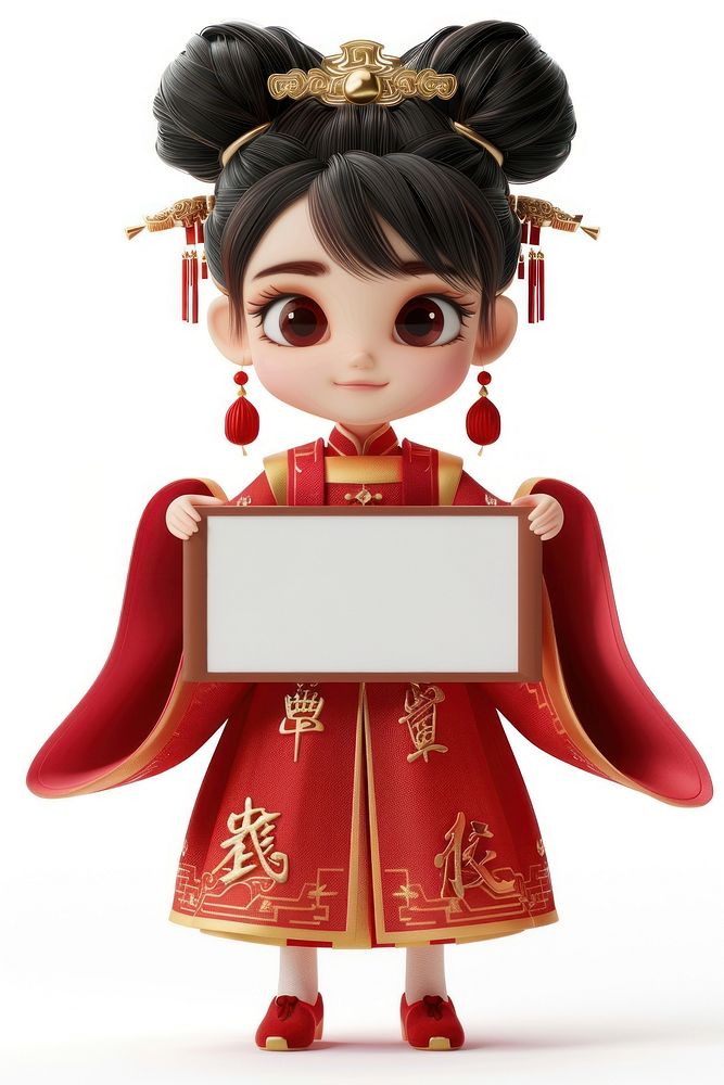 Chinese dress holding board standing person toy.