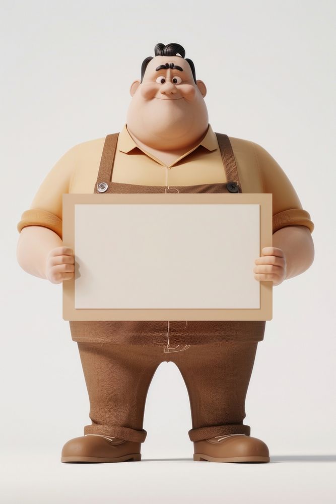 Fat man holding board standing person face.