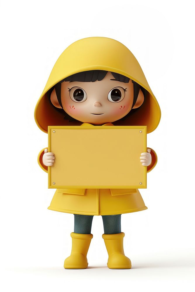 Girl raincoat holding board person cute white background.