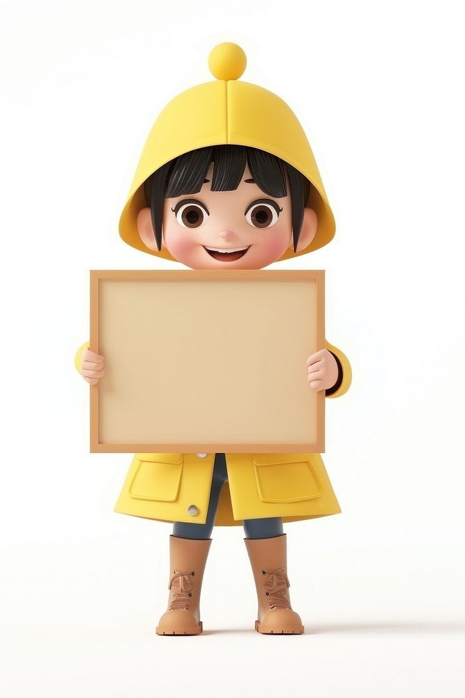 Girl raincoat holding board standing person cute.