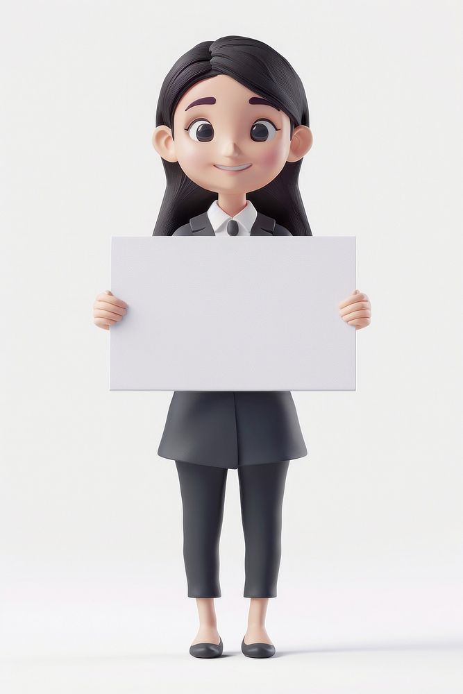 Happy lawyer holding board adult figurine standing.