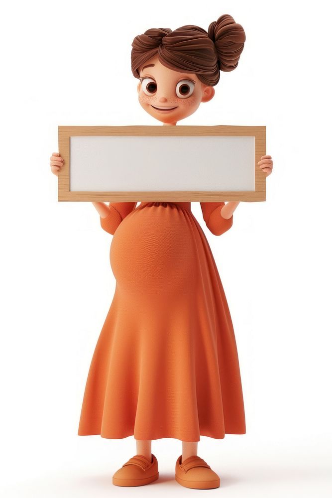 Happy pregnant holding board dress portrait standing.