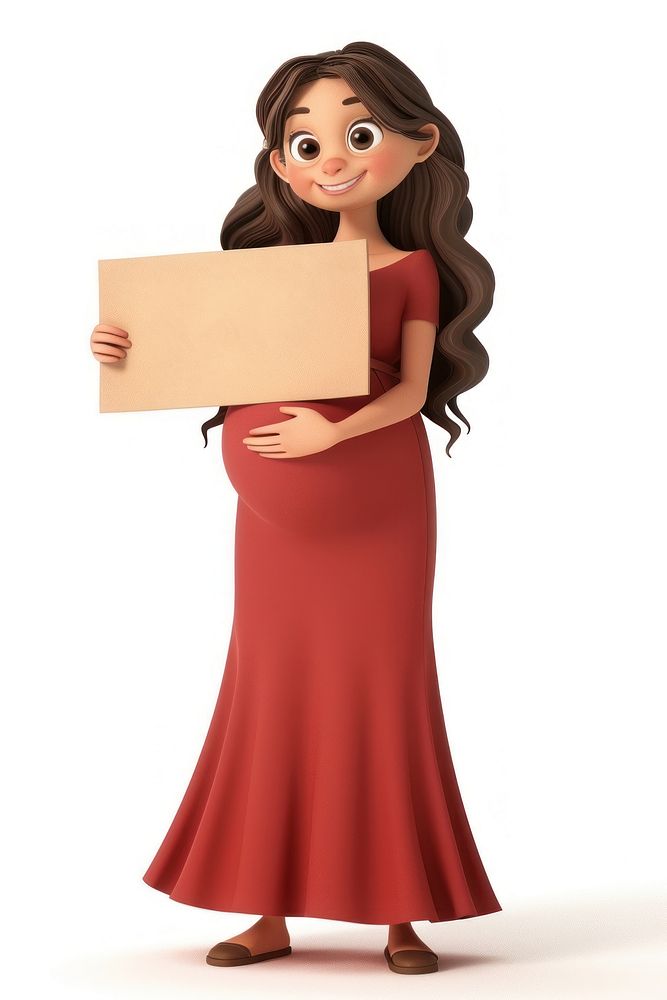 Happy pregnant holding board dress adult cardboard.