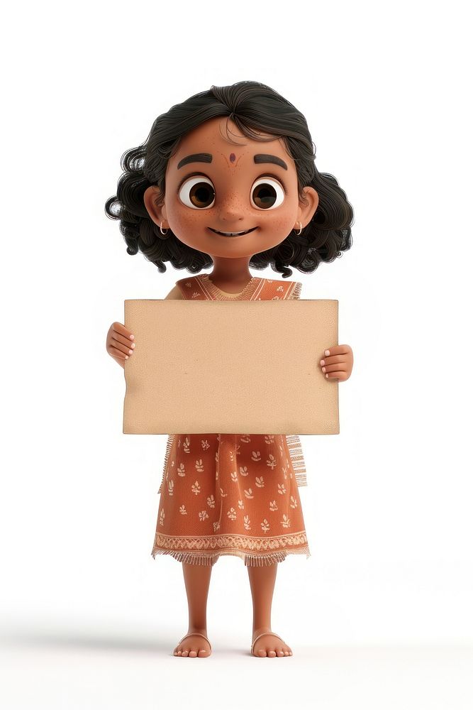 Indian girl holding board cardboard standing person.