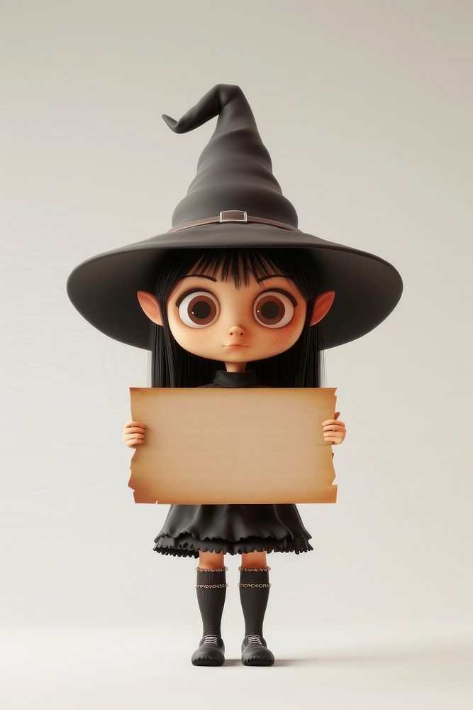 Little witch holding board costume person cute.