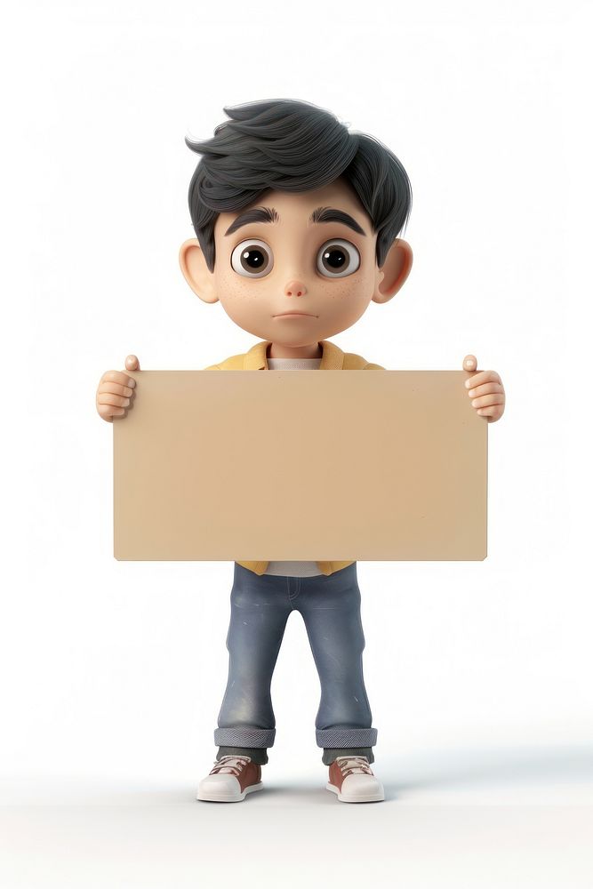 Muslin boy holding board cardboard standing person.