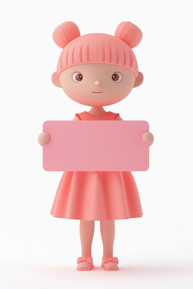 Pink dress holding board standing person doll.