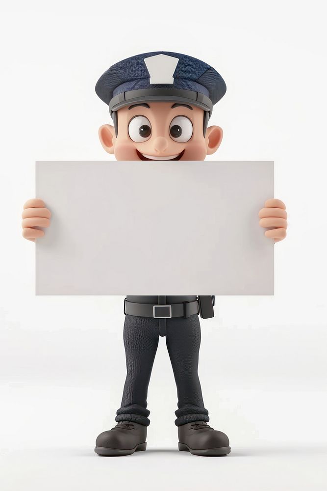 Police holding board standing person white background.