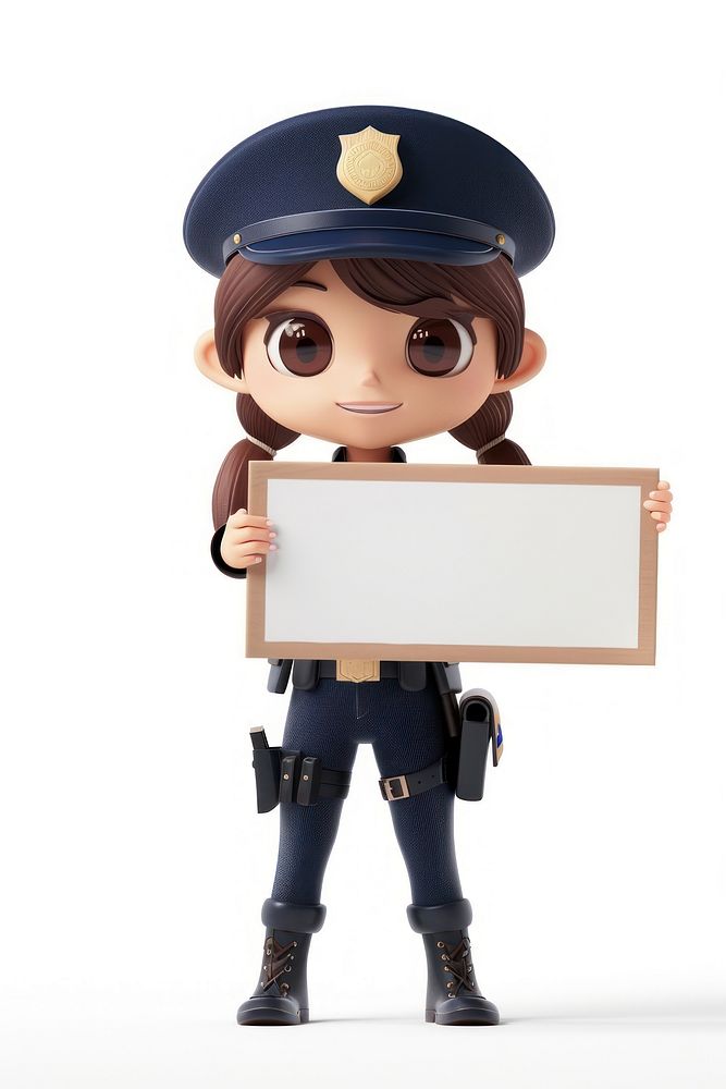 Police woman holding board standing person face.