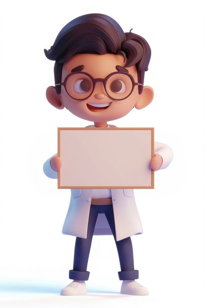 Scientist holding board standing cartoon person.