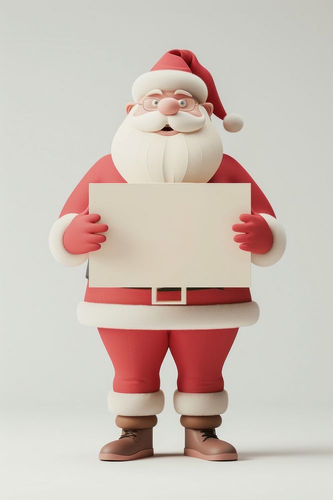 Santa claus holding board figurine cartoon person.
