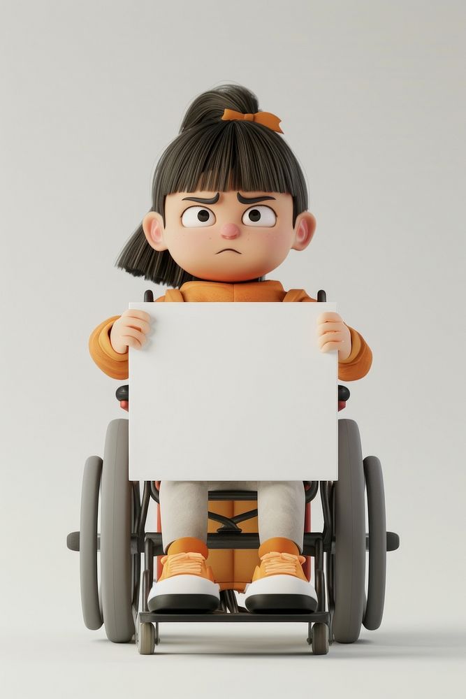 Sad disabled holding board wheelchair sitting person.