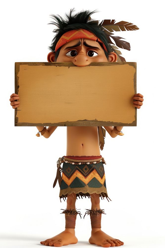 Sad Indigenous People holding board standing person face.