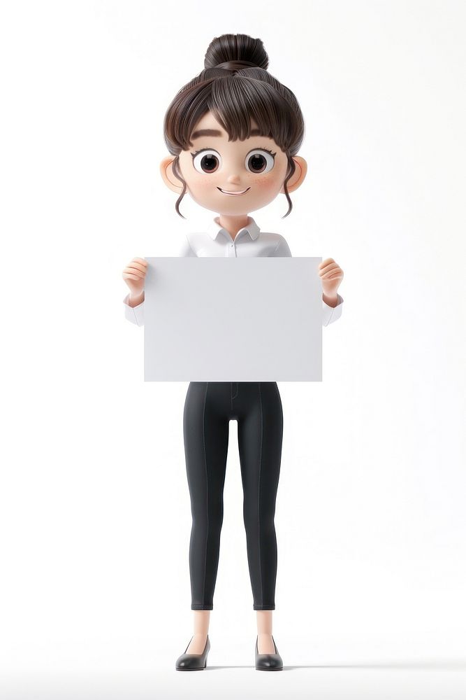 Salary woman holding board standing figurine person.