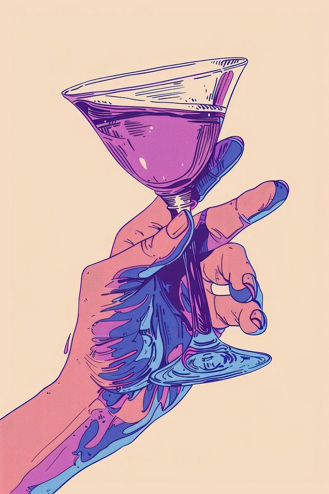 Drawing hand cocktail glass sketch.