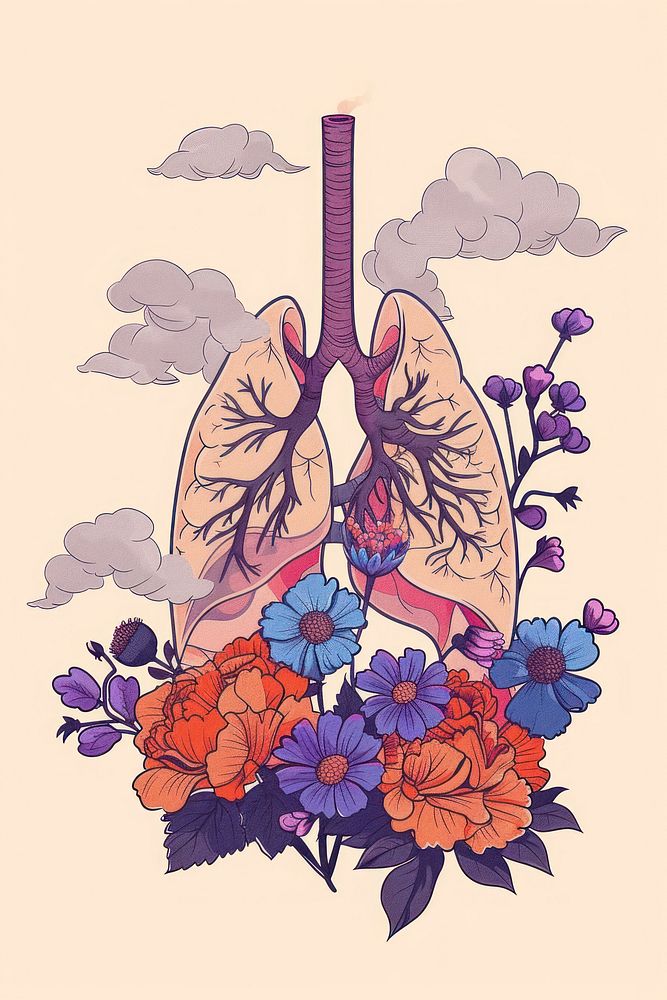 Drawing lungs flower plant art.