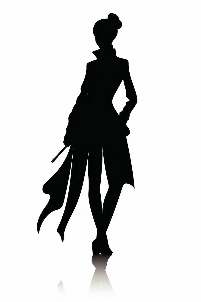 Illustration of silhouette woman standing clothing overcoat.