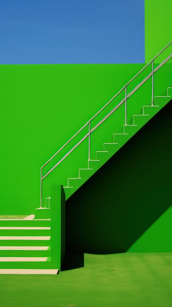 High contrast green stair architecture staircase stairs.