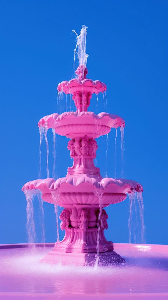 High contrast pink Fountain fountain blue architecture.