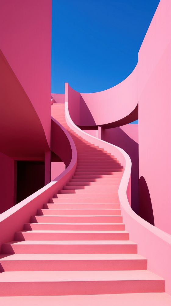 High contrast pink stair architecture staircase building.