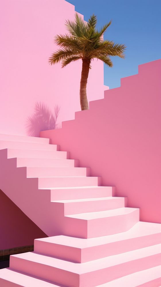 High contrast pink stair architecture staircase stairs.