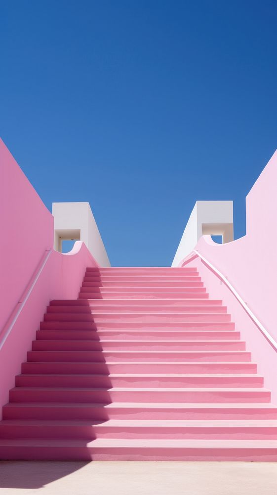 High contrast pink stair architecture staircase building.