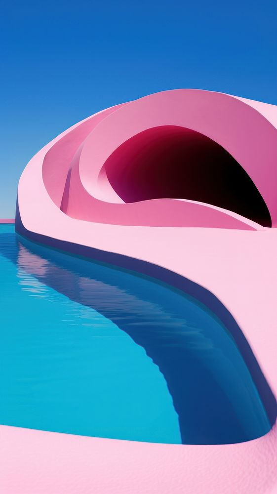 High contrast swimming pool outdoors pink architecture.