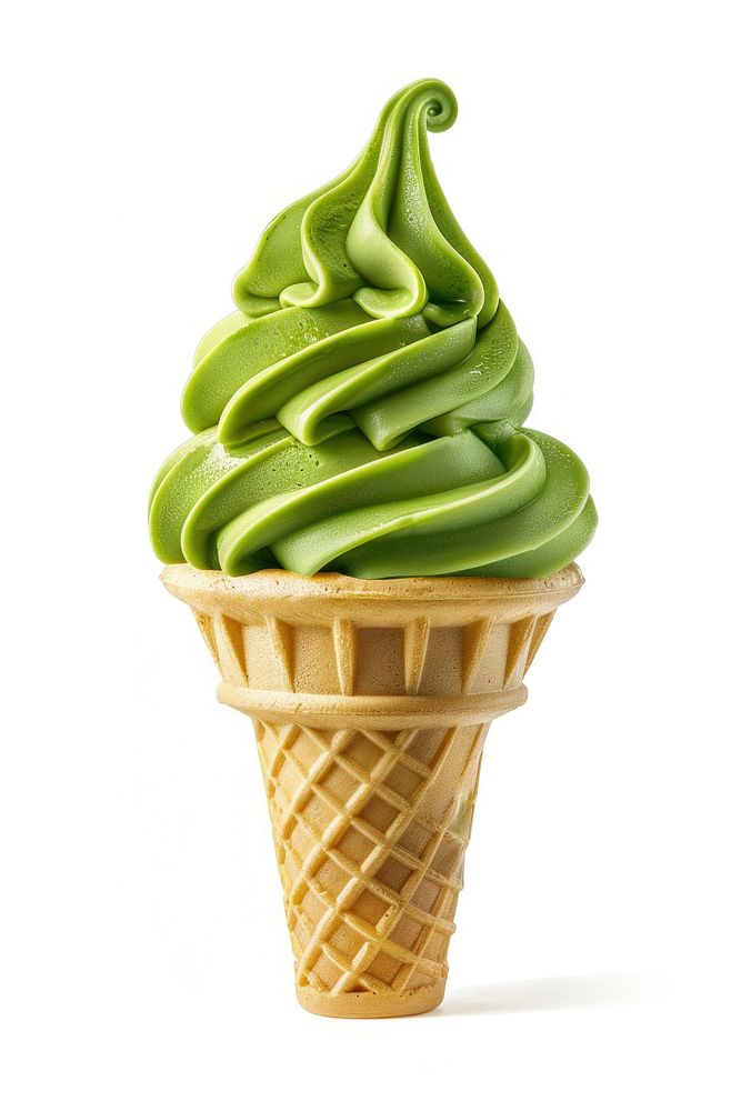 Matcha icecream cone dessert food white background.
