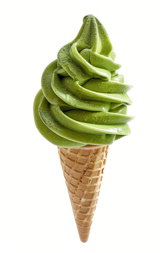 Matcha icecream cone dessert food white background.