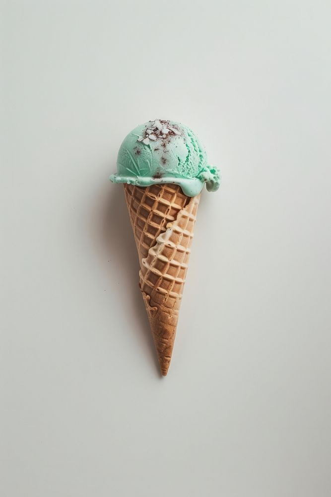 Mint chocolate icecream cone dessert food freshness.