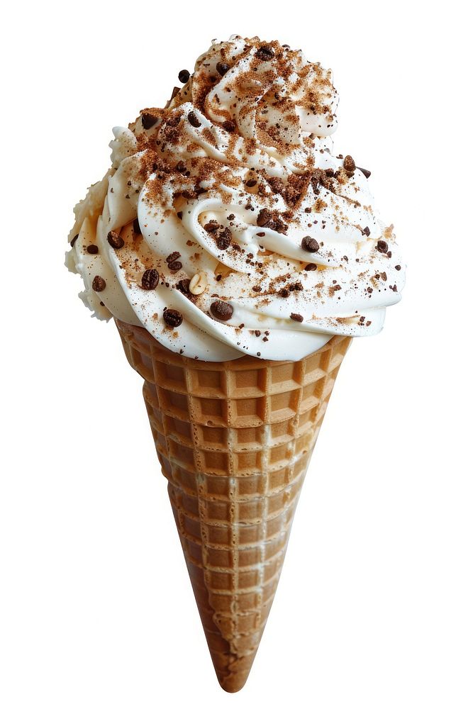 Coffee icecream cone dessert food white background.