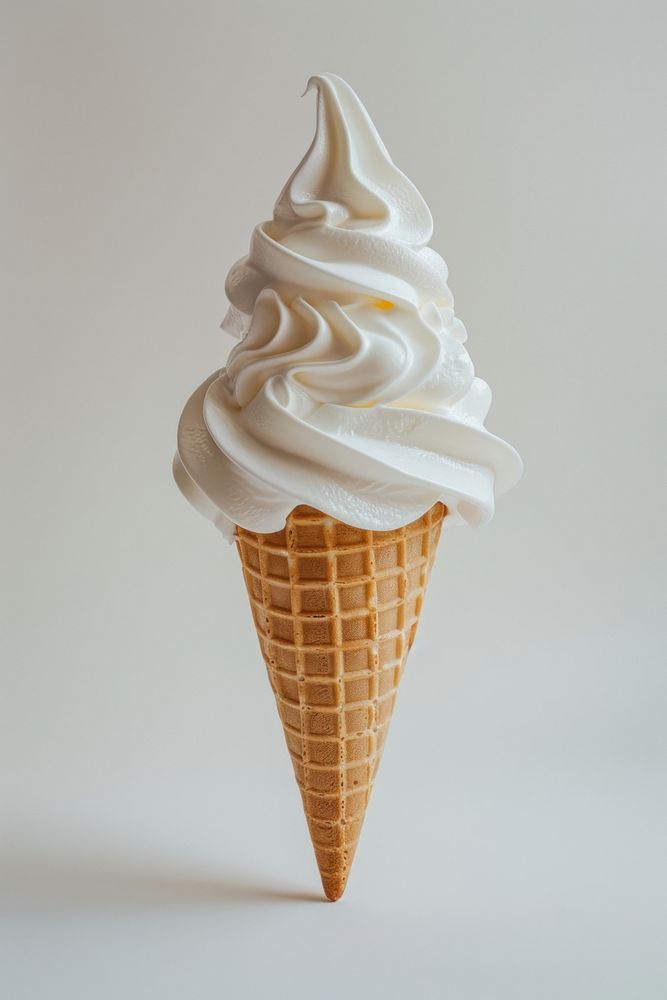 Tall icecream cone dessert white food.