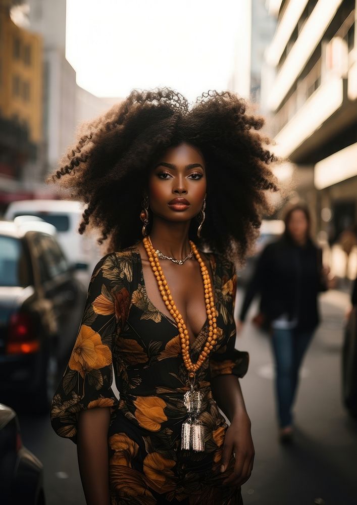 Black woman street fashion look necklace portrait jewelry.