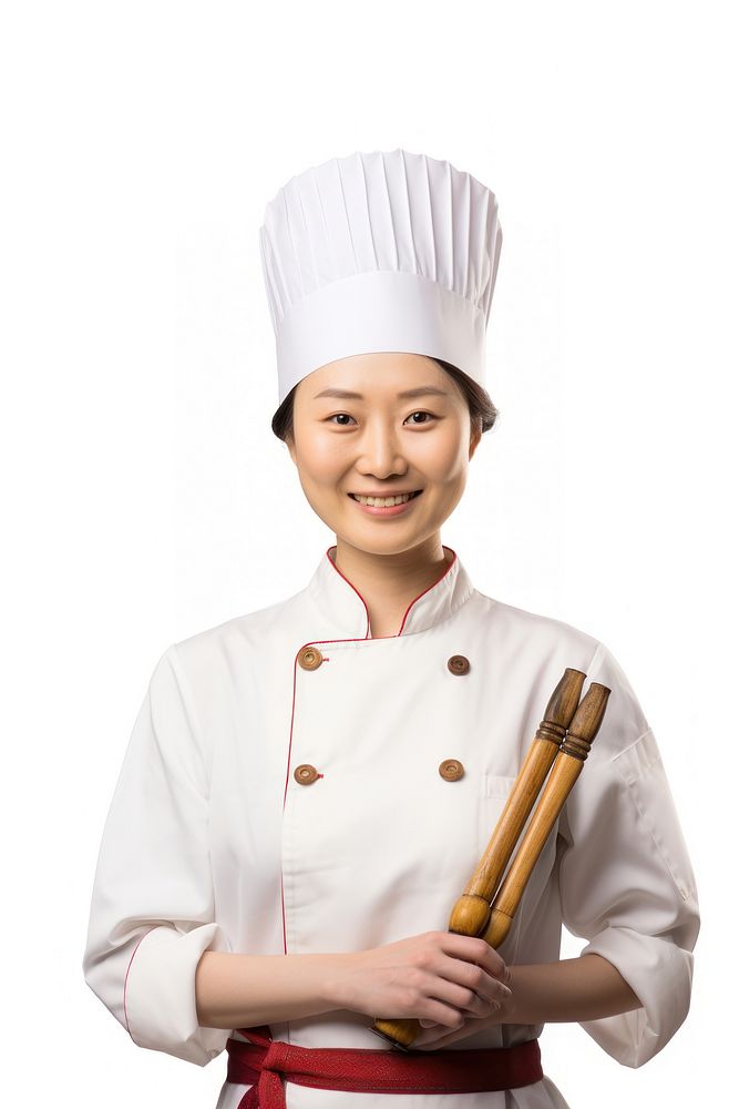 Chinese chef woman happiness portrait headwear.