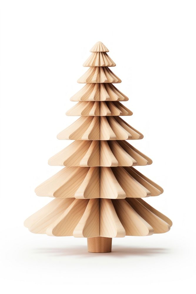 3d render christmas tree wood material white background celebration decoration.