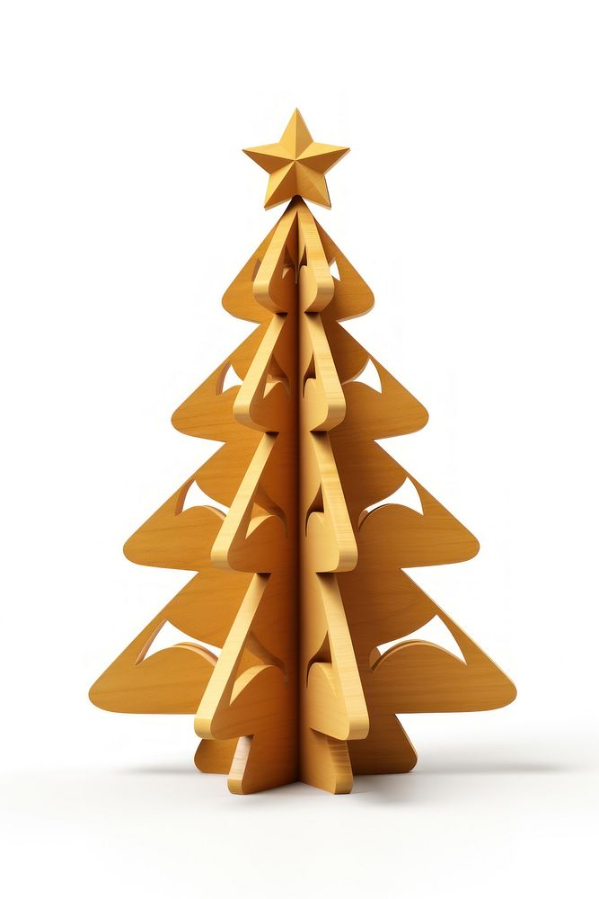 3d render christmas tree wood material white background celebration gingerbread.