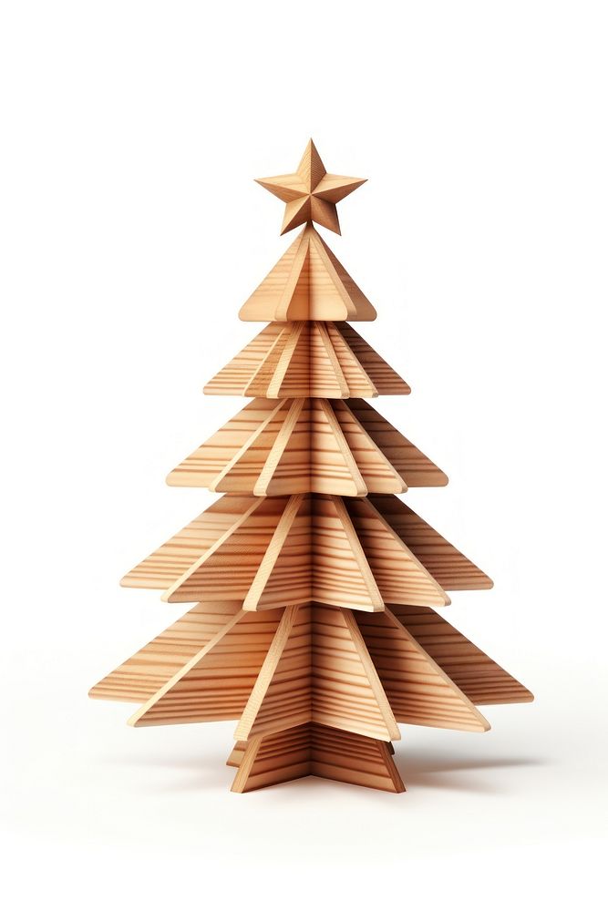 3d render christmas tree wood material white background celebration decoration.