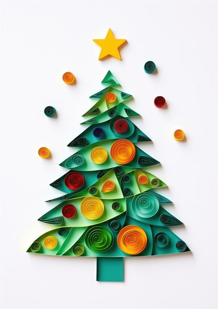 Color paper cutout illustration of a christmas tree art white background celebration.